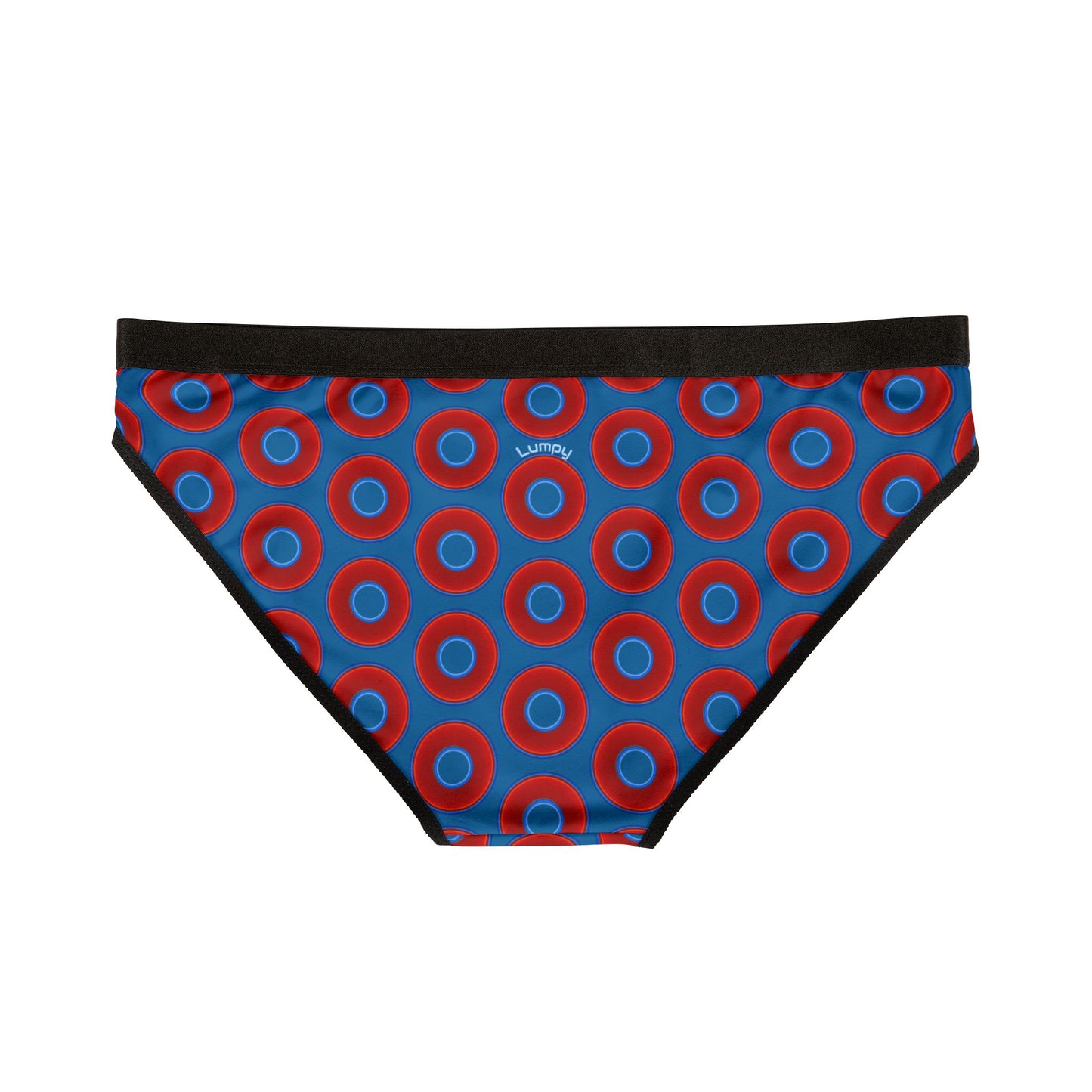 Lumpy Donut Underwear - vivid red donut print w/wavy navy blue background
