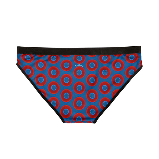 Lumpy Donut Underwear - vivid red donut print w/wavy navy blue background