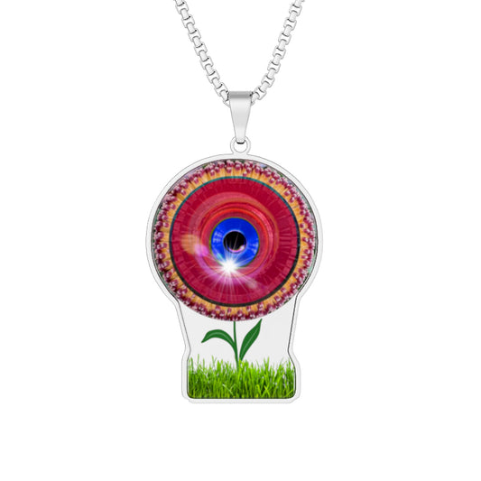 Lump's Heady Donut Necklace - 1" x 1" Stainless Steel Pendant - "Smell the Donuts on my Pendant" - red flour donut - w/lawn - variant 2