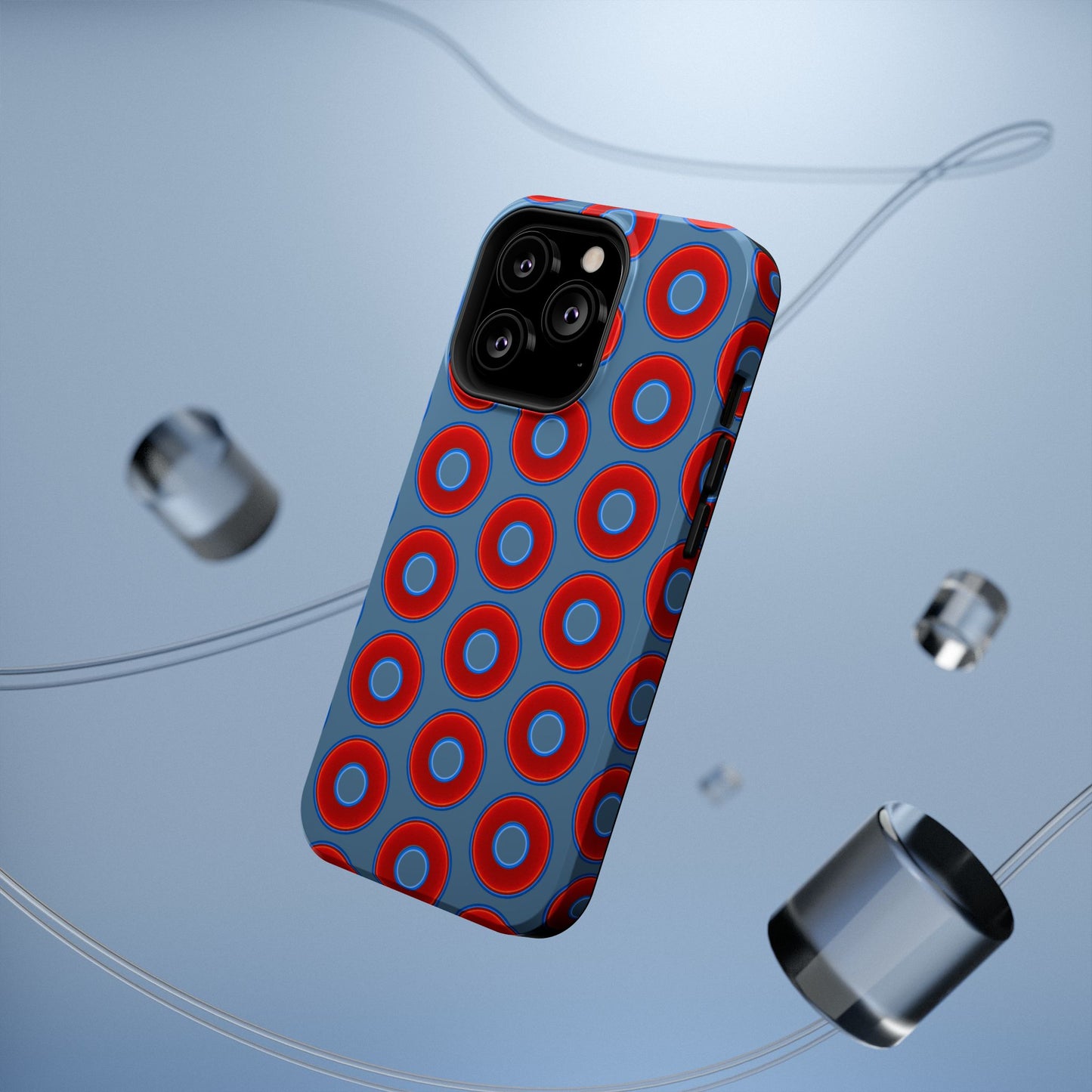 Impact-Resistant Lumpy Donut Case - red vivid donut print w/steel blue background