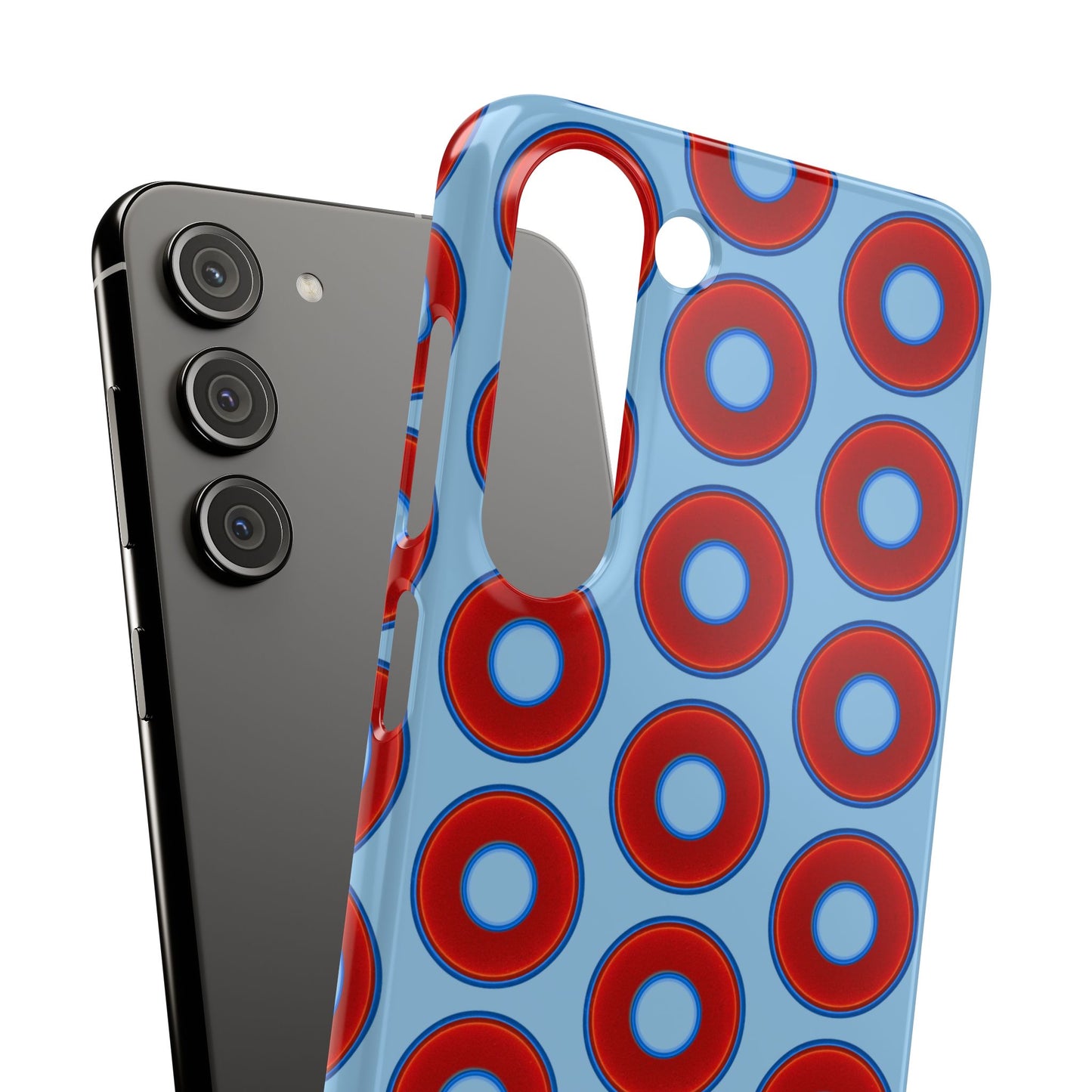 Lumpy Donut Snap Case - red vivid donut print w/sky blue background