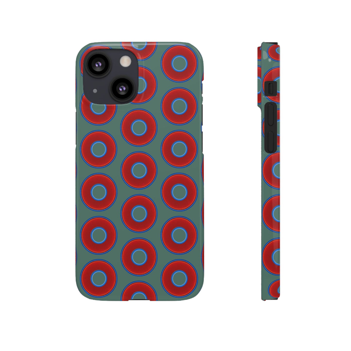 Lumpy Donut Snap Case - red vivid donut print w/Fenway green background