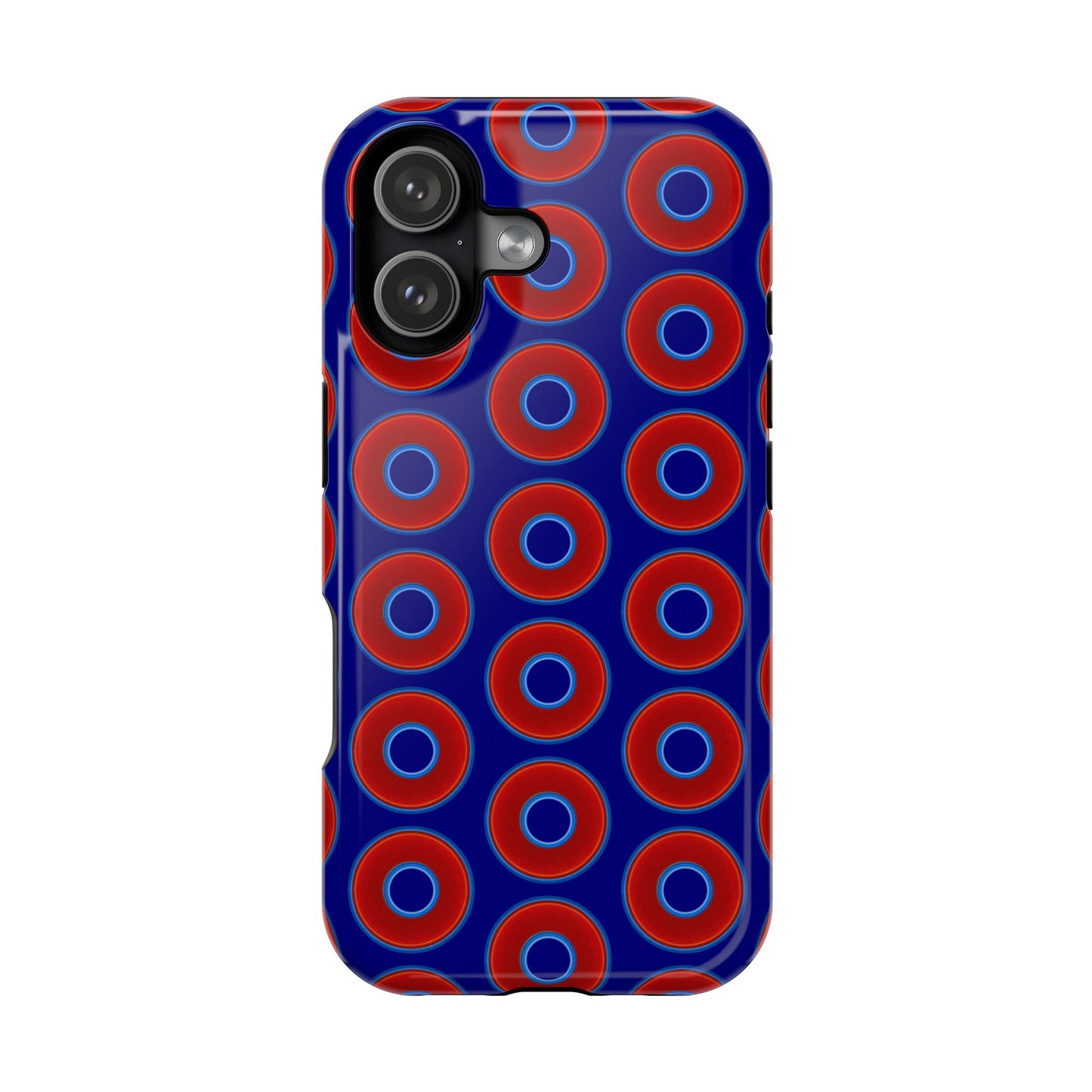 Impact-Resistant Lumpy Donut Case - red vivid donut print w/vivid navy background