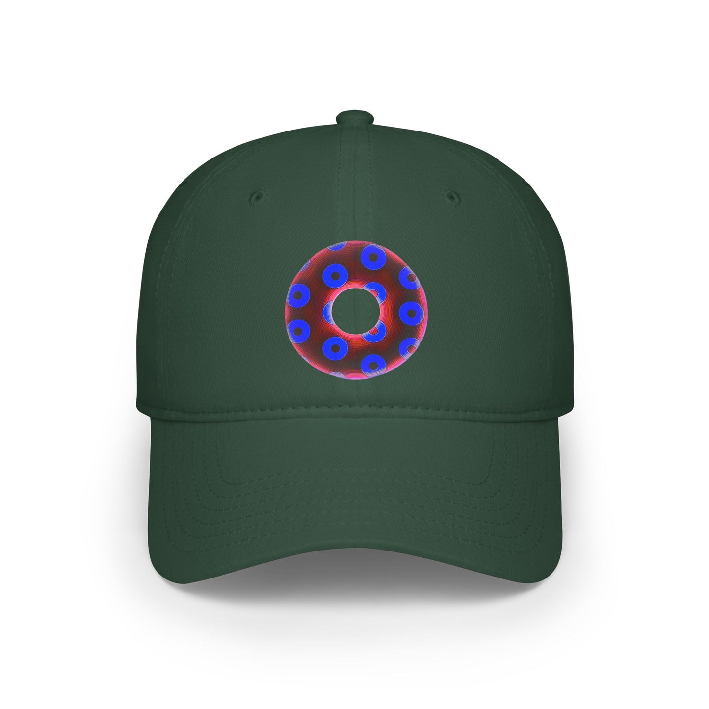 Lumpy Donut Baseball Cap - "Plain [Mary] Jane" - paradoxical dark red/royal blue blimpy donut w/