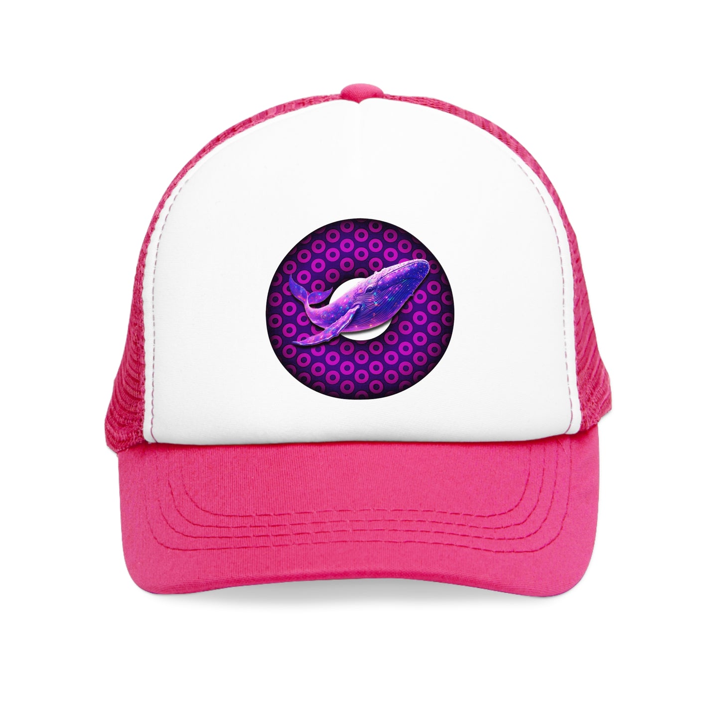 Lumpy Trucker Hat - "A Whale of a Good Time Donut" - variant 2 - paradoxical blue donut print w/humpback beauty