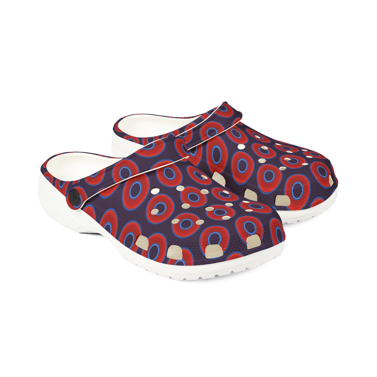 Spatchcocks - donut slip-on shoes - vivid red donuts w/midnight purple background [unisex]