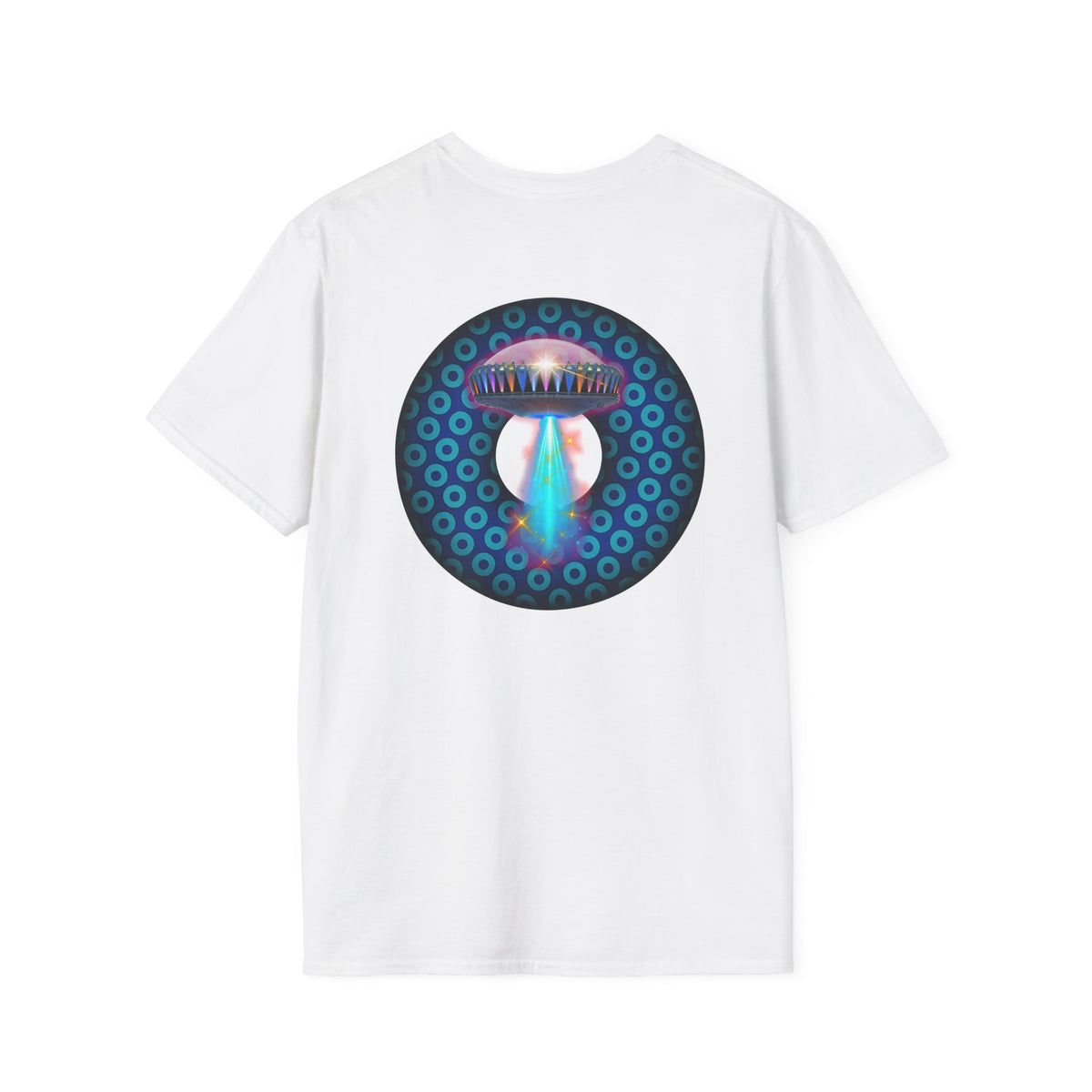 Classic Donut Tee - Unisex Soft-Style - "Donuts now Served on the Mothership" - series 1.0  - variant 3  - blue/light blue donut