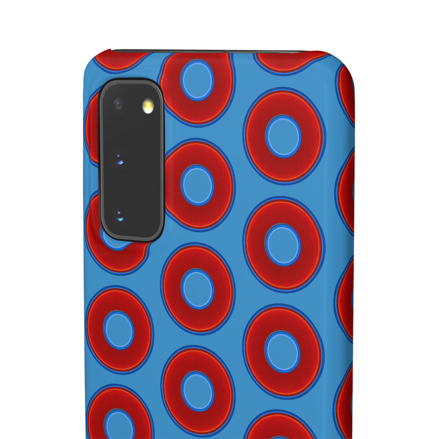 Lumpy Donut Snap Case - red vivid donut print w/light steel blue background