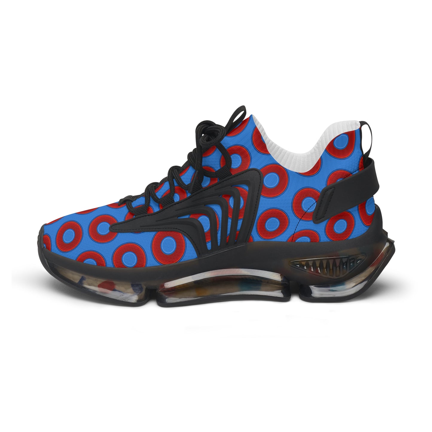 Women's Donut Kicks - red vivid donut print w/light royal blue background