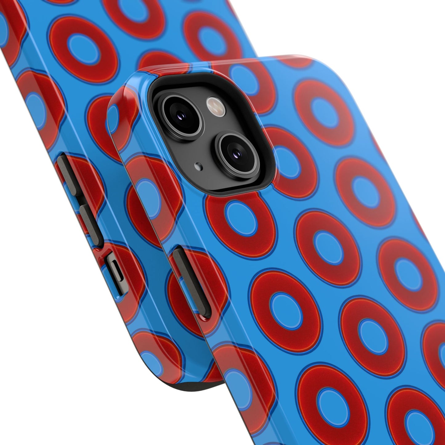 Impact-Resistant Lumpy Donut Case - red vivid donut print w/sky royal blue background