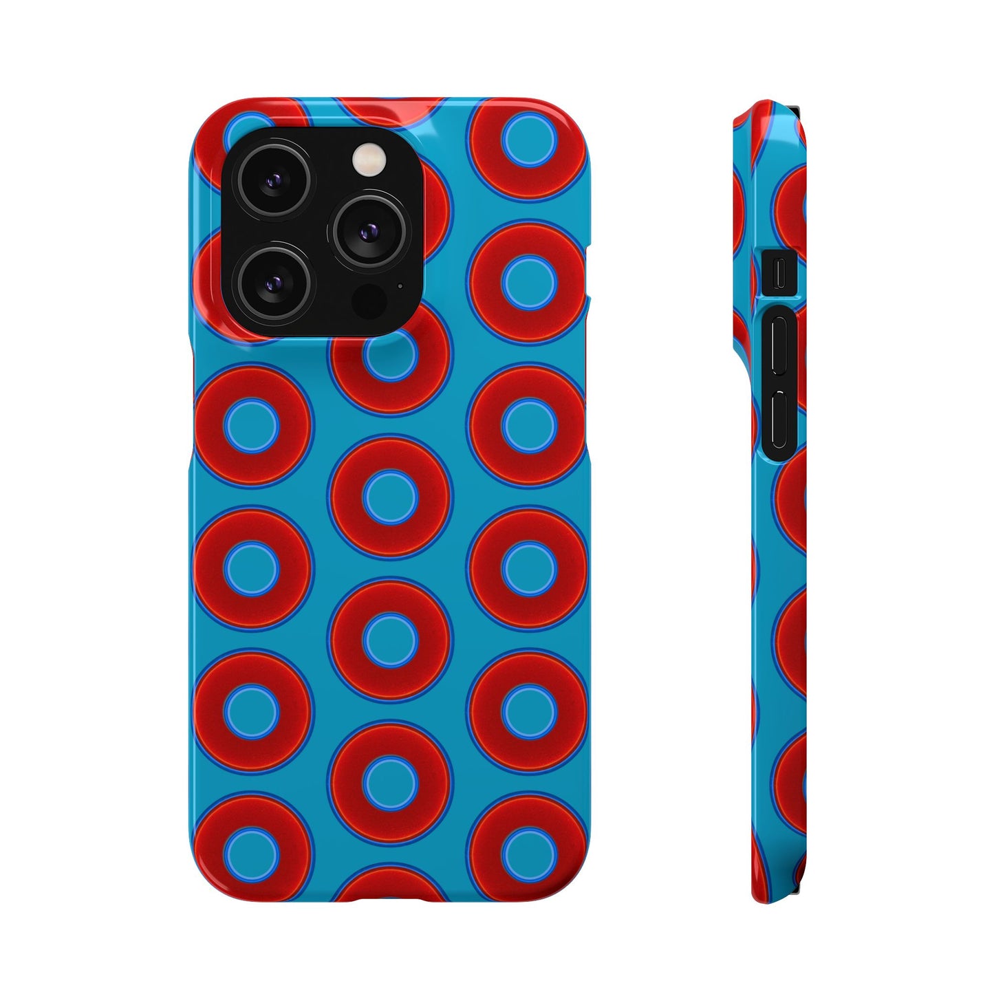 Lumpy Donut Snap Case - red vivid donut print w/aquamarine blue background