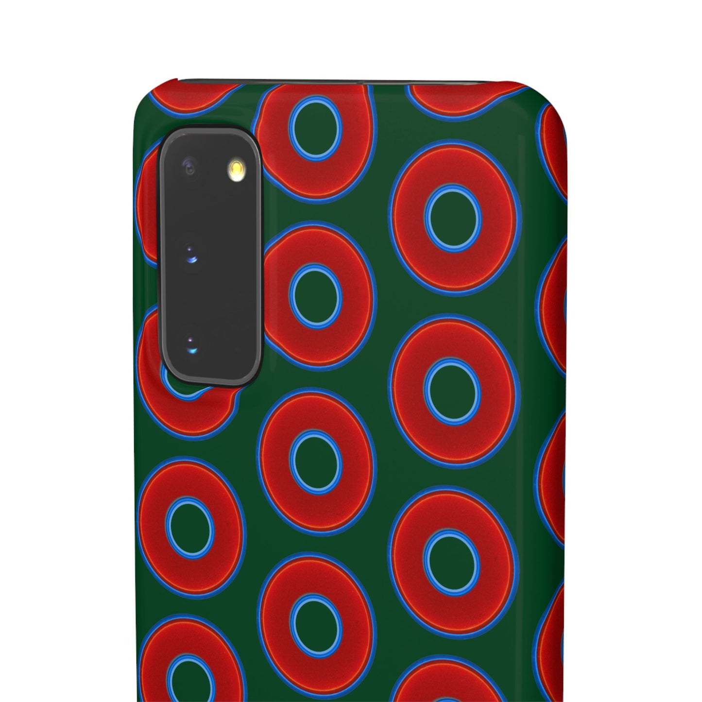 Lumpy Donut Snap Case - red vivid donut print w/deep pond green background