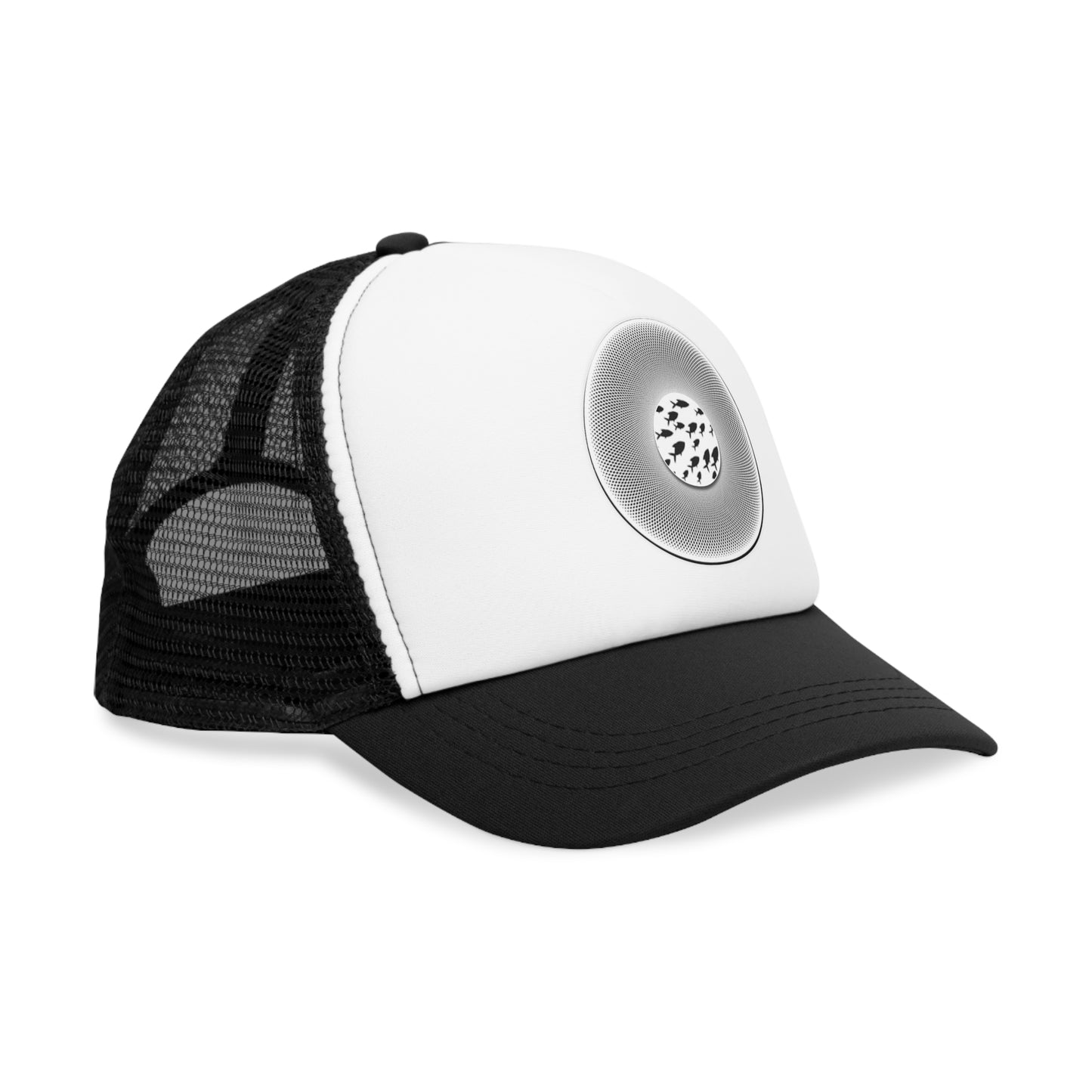 Lumpy Trucker Hat - "Ivory & Ebony - Together in Phishy Harmony" - white/black textured donut