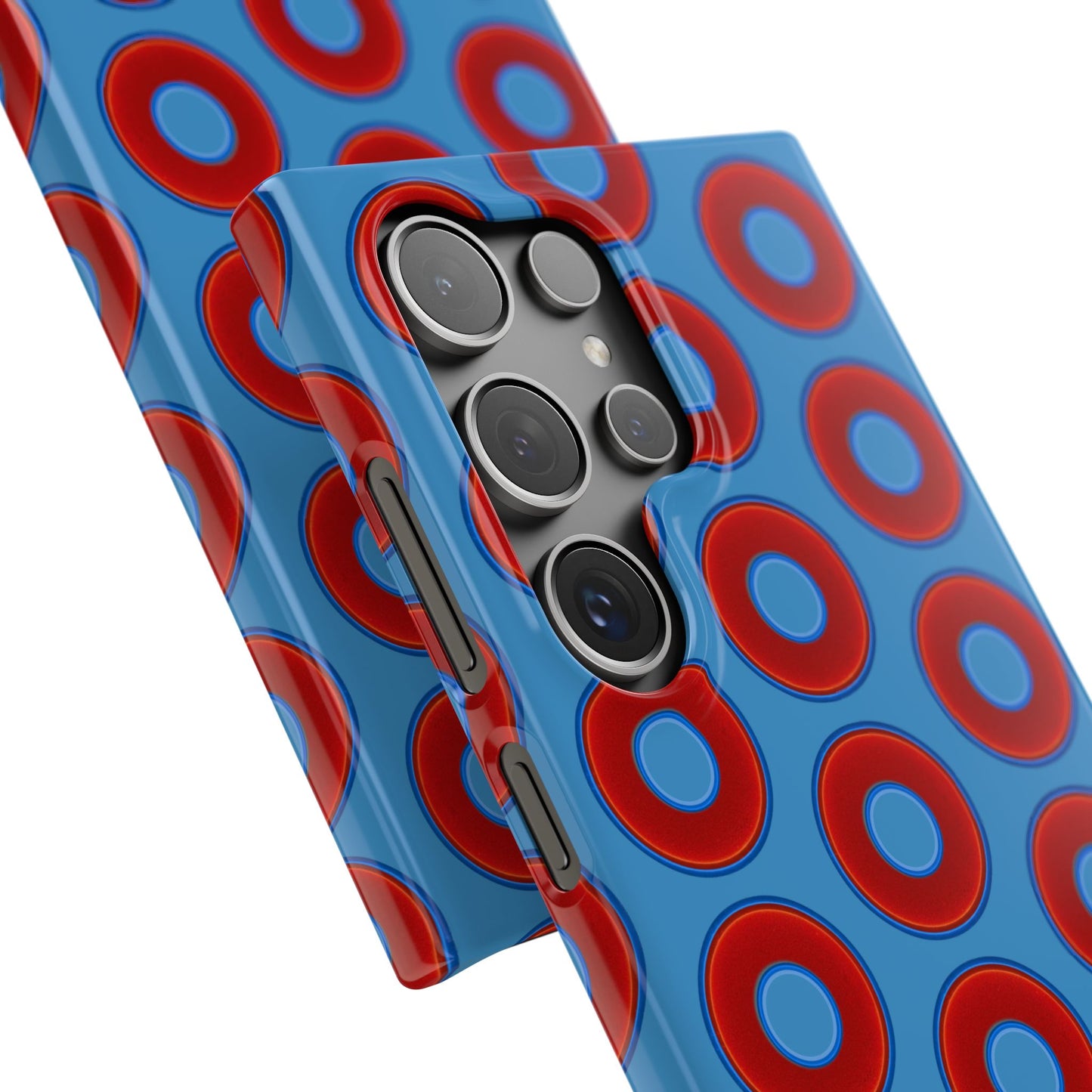 Lumpy Donut Snap Case - red vivid donut print w/light steel blue background