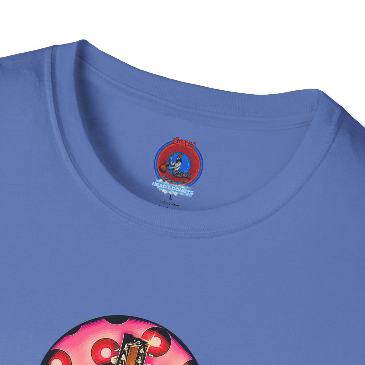 Classic Donut Tee - Unisex Soft-Style - "Would You Be My Donut?" - paradoxical faded magenta/red donut - variant 1