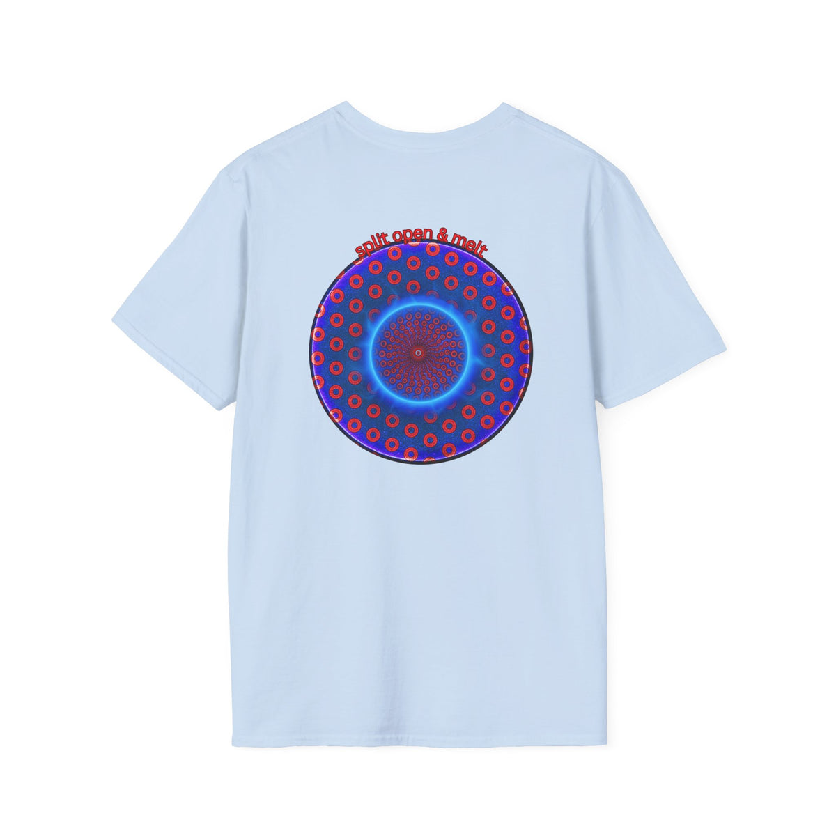Classic Donut Tee - Unisex Soft-Style - "Split Open Donut Melt" - blue/red electric paradox donut - variant 2