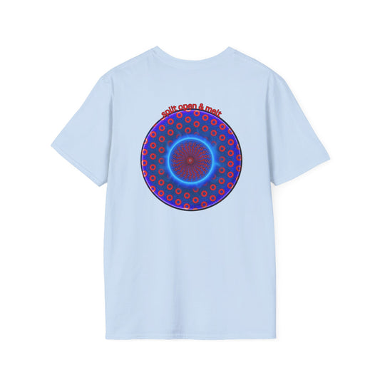 Classic Donut Tee - Unisex Soft-Style - "Split Open Donut Melt" - blue/red electric paradox donut - variant 2