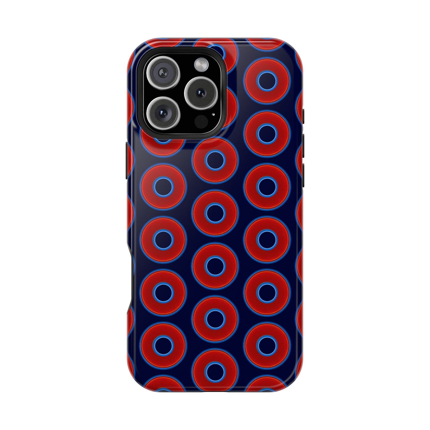 Impact-Resistant Lumpy Donut Case - red vivid donut print w/dark navy blue background