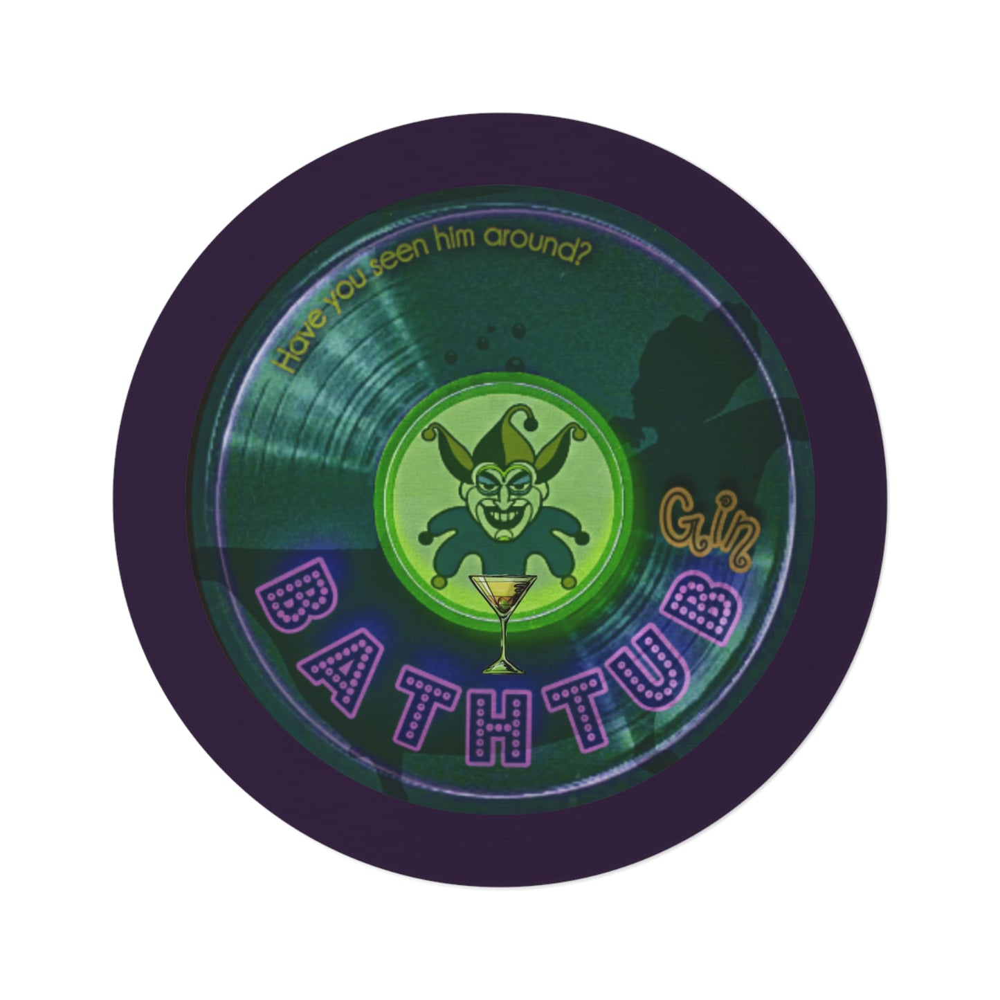 Round Room - 5 ft x 5 ft Lumpy Donut Rug - "Joker's Personal Donut Rug - Ambassador Edition" - vivid dark teal record donut w/midnight purple background - variant 3