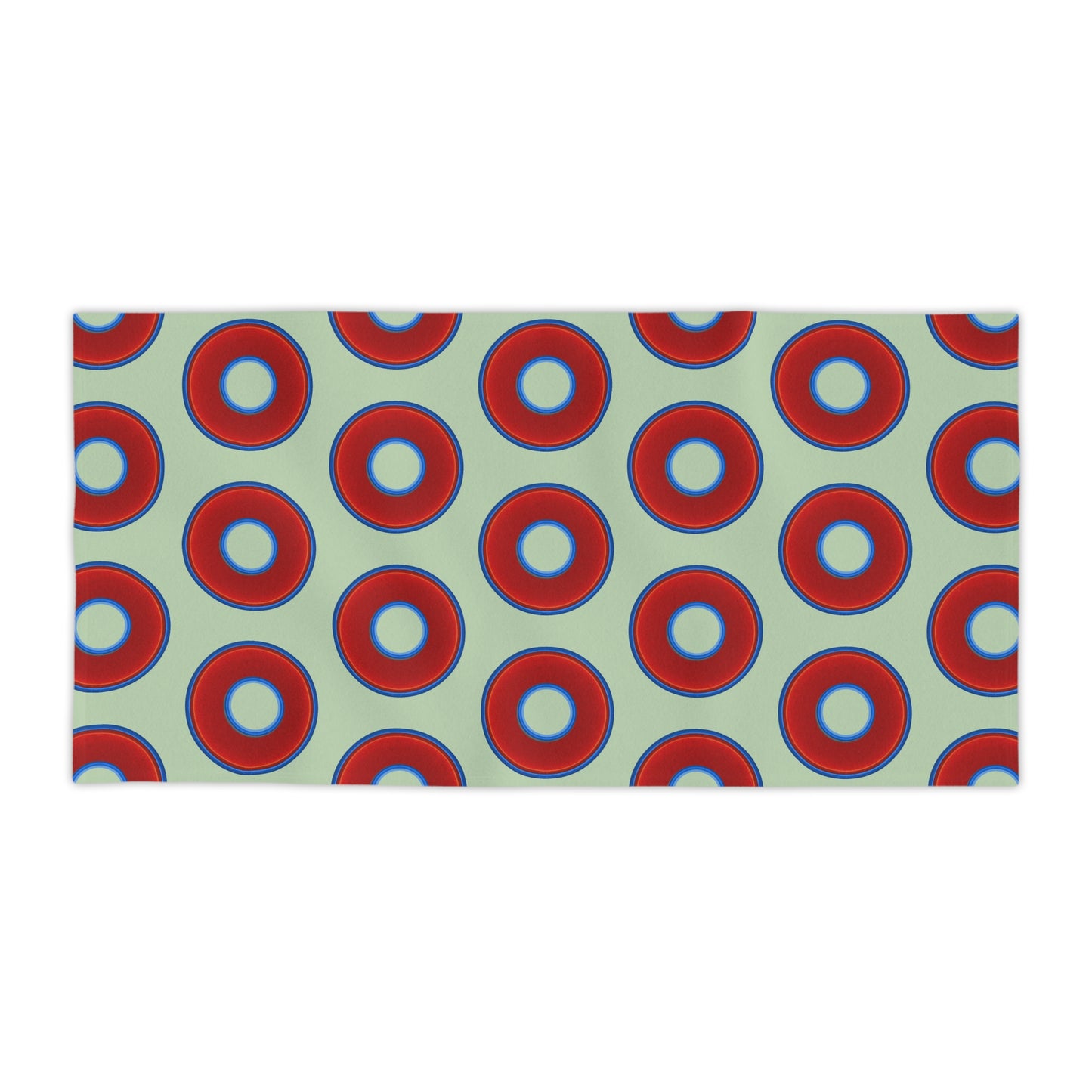 Lumpy Donut Towels - vivid red donuts w/seafoam background