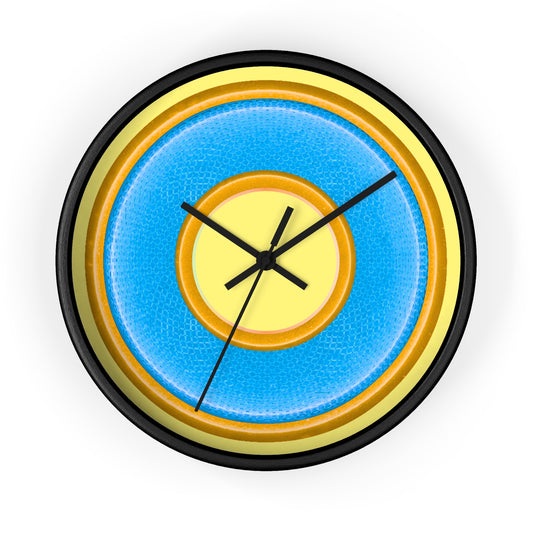 Lumpy Wall Clock - light blue rustic donut w/yellow edging - variant 2 w/yellow background