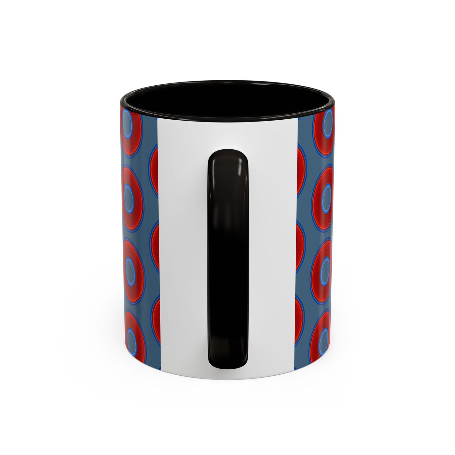 Lump's Grumpy Coffee Mug - vivid red donuts w/steel blue background