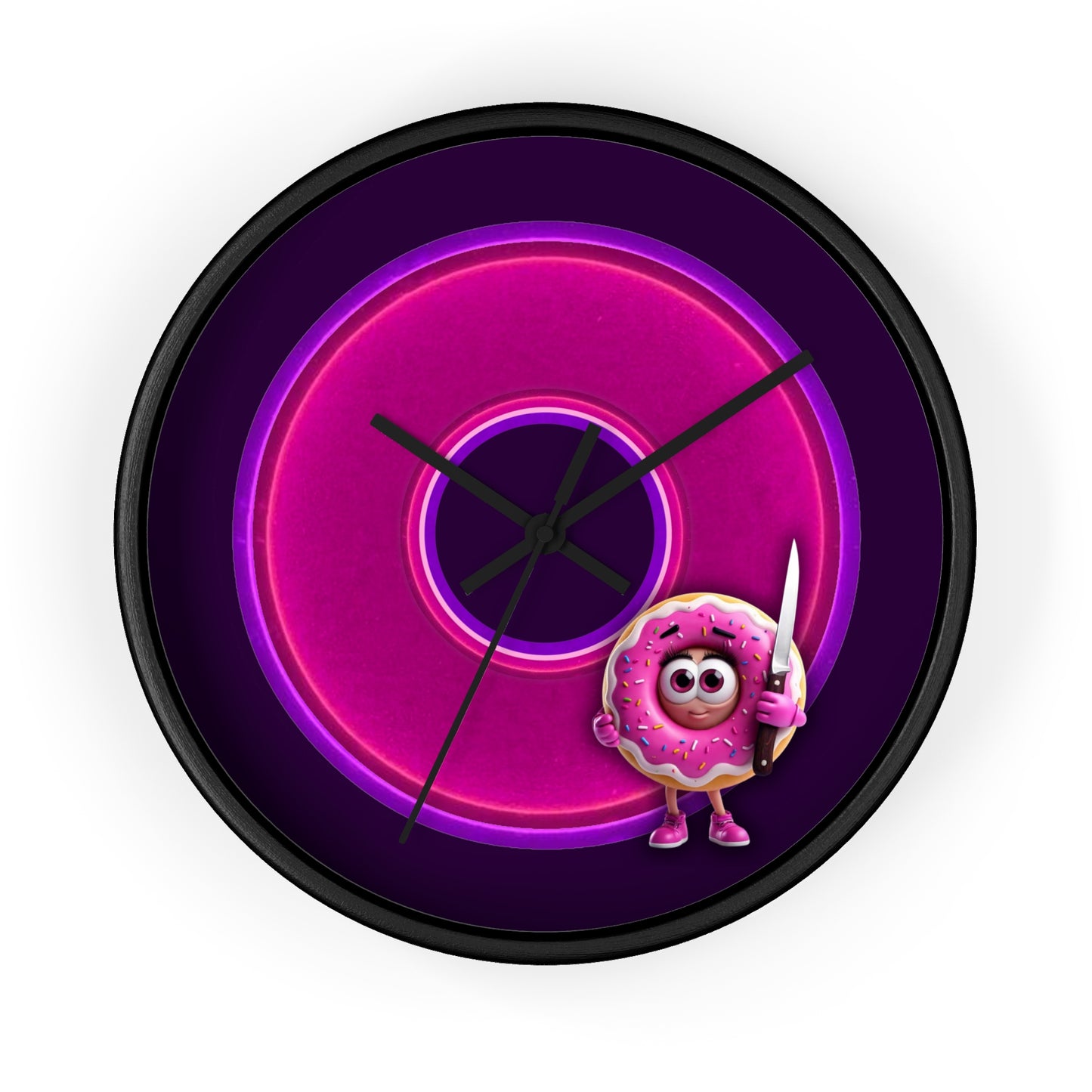 Lumpy Wall Clock - "My Phriend the Donut" - variant 3 - vivid magenta donut w/midnight purple background
