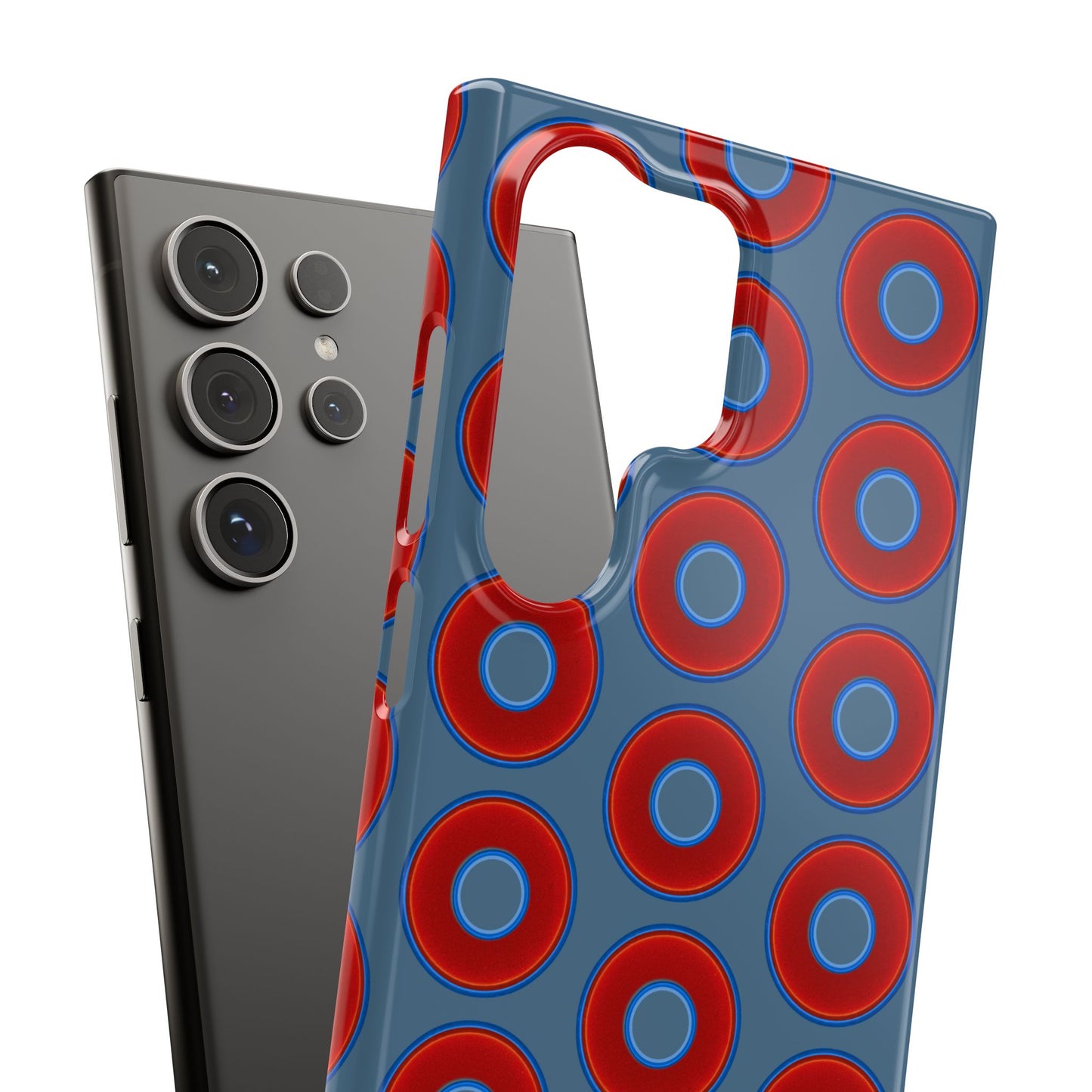 Lumpy Donut Snap Case - red vivid donut print w/steel blue background