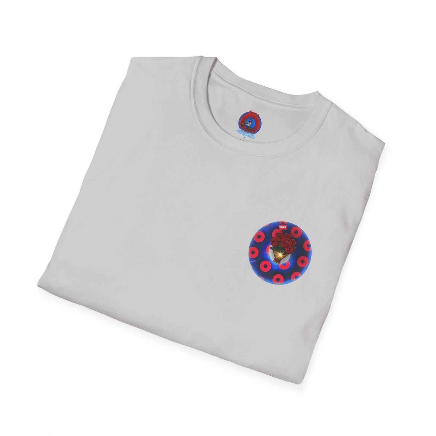 Classic Donut Tee - Unisex Soft-Style - "Donuts of Phreedom" - red/blue paradoxical blimpy donut