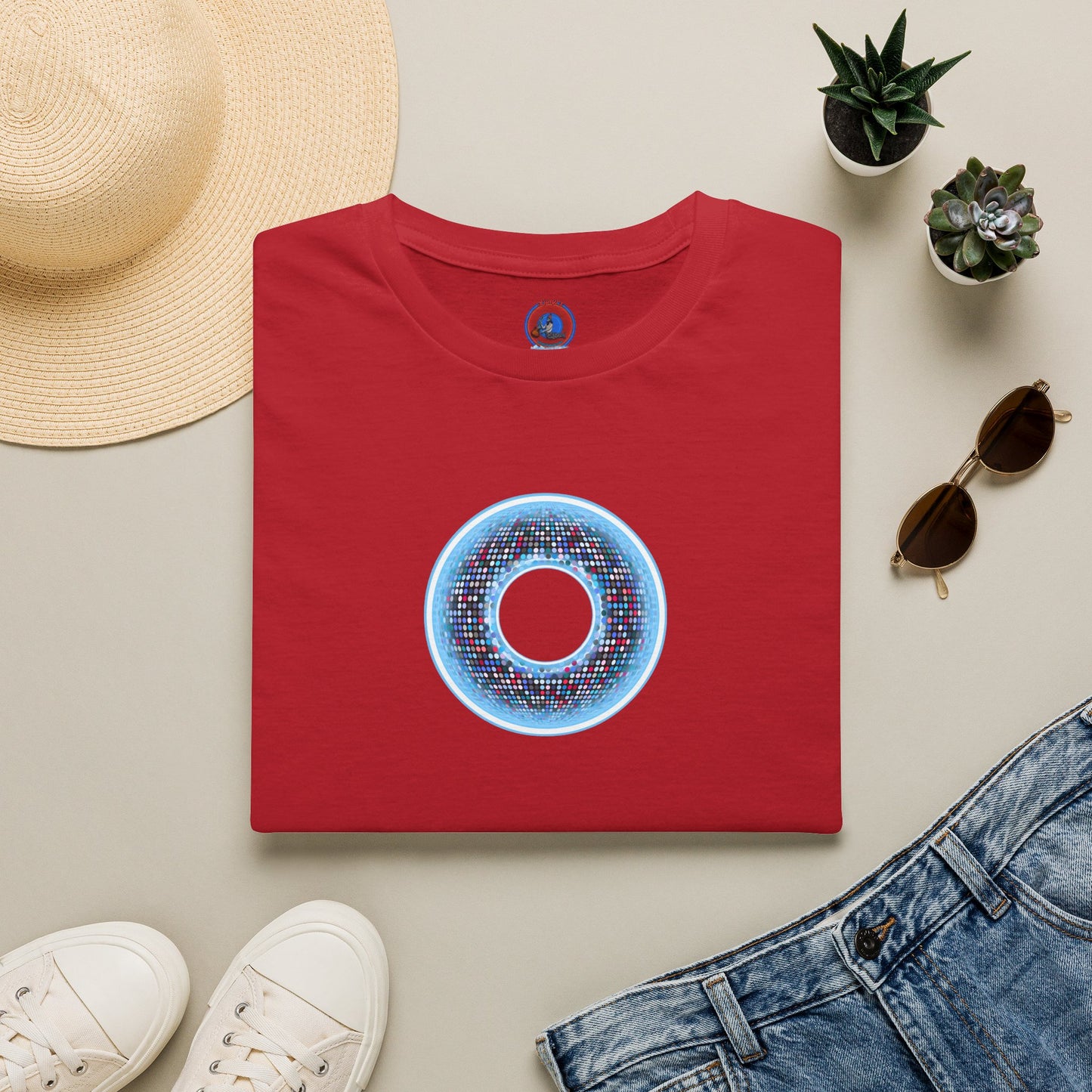 Classic Donut Tee - Unisex Soft-Style - "Microdot Donut" - light blue pixilated donut