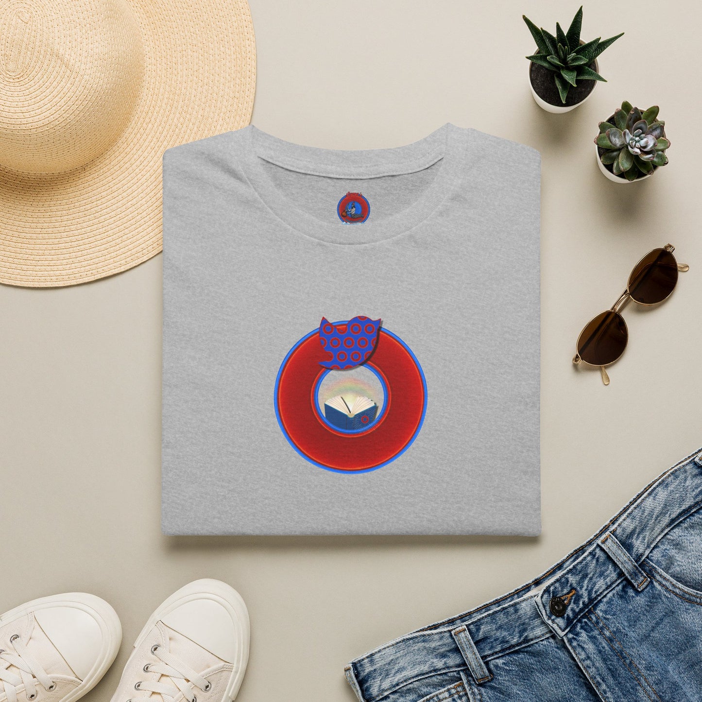 Classic Donut Tee - Unisex Soft-Style - "Phamous Mocking Donut" - vivid red/blue donut