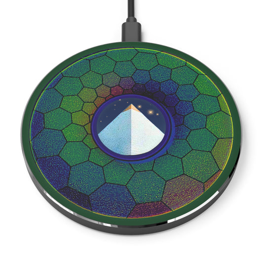 The Flow - Wireless Lumpy Donut Chargers - "Wireless Limestone Donut Chargers so Large" - green hexadonut w/deep pond green background - variant 1