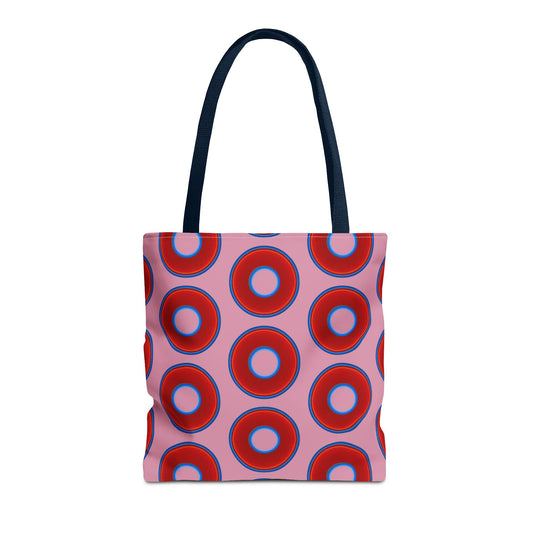 Lumpy Beach/Tote Bag - red vivid donuts w/pale magenta background