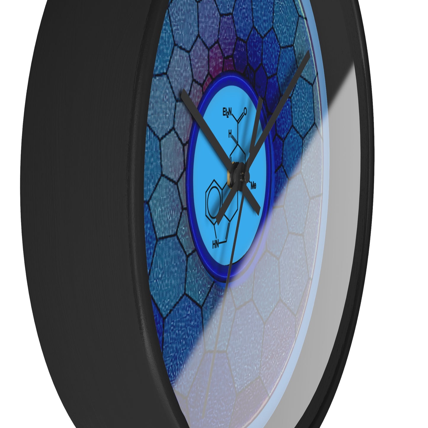 Lumpy Wall Clock - "Dr. Albert Hofmann's Donut" - variant 2 - blue hexadonut w/light blue background