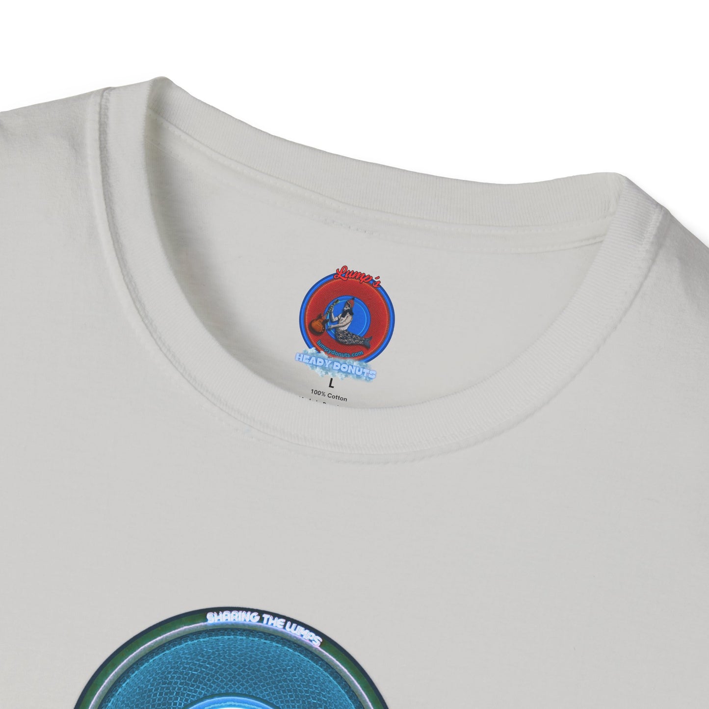 Classic Donut Tee - Unisex Soft-Style - "Lumpy Collective Donut" - aquamarine blue/green lumpy donut - variant 3