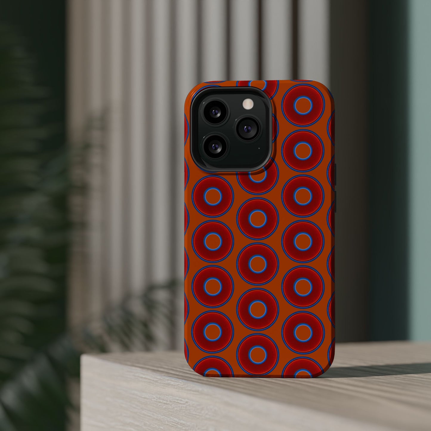 Magnetic Tough Donut Case - red vivid donut print w/dark orange background