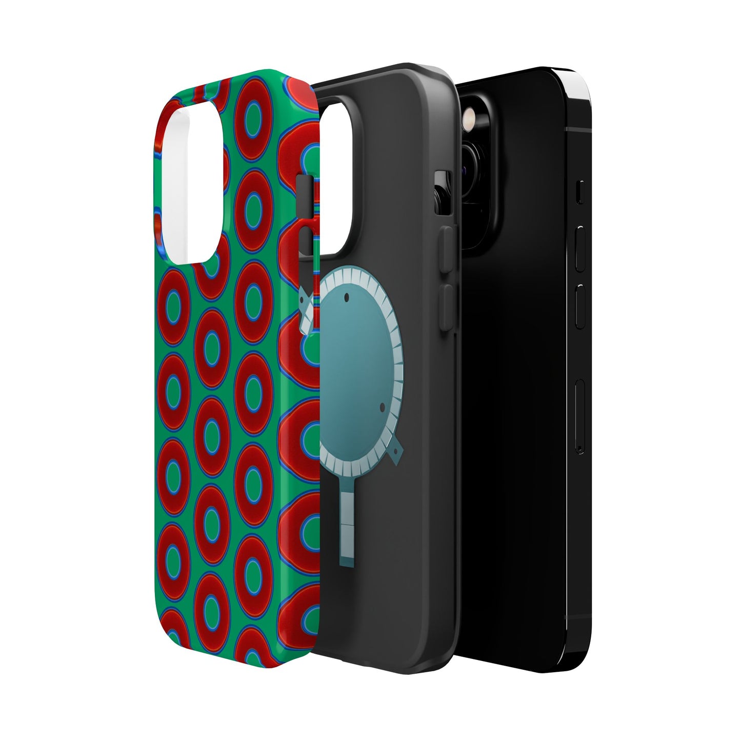 Magnetic Tough Donut Case - red vivid donut print w/jade green background
