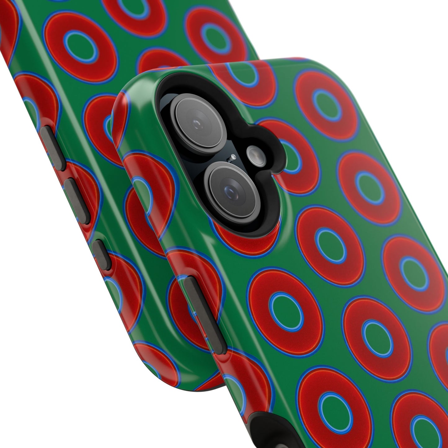 Impact-Resistant Lumpy Donut Case - red vivid donut print w/green background