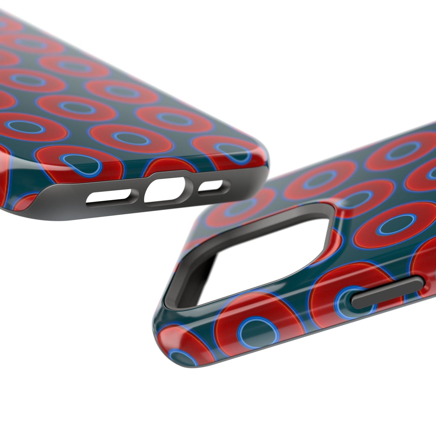 Magnetic Tough Donut Case - red vivid donut print w/midnight green background
