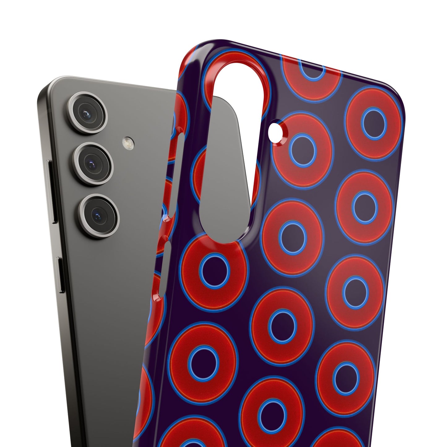 Lumpy Donut Snap Case - red vivid donut print w/midnight purple background