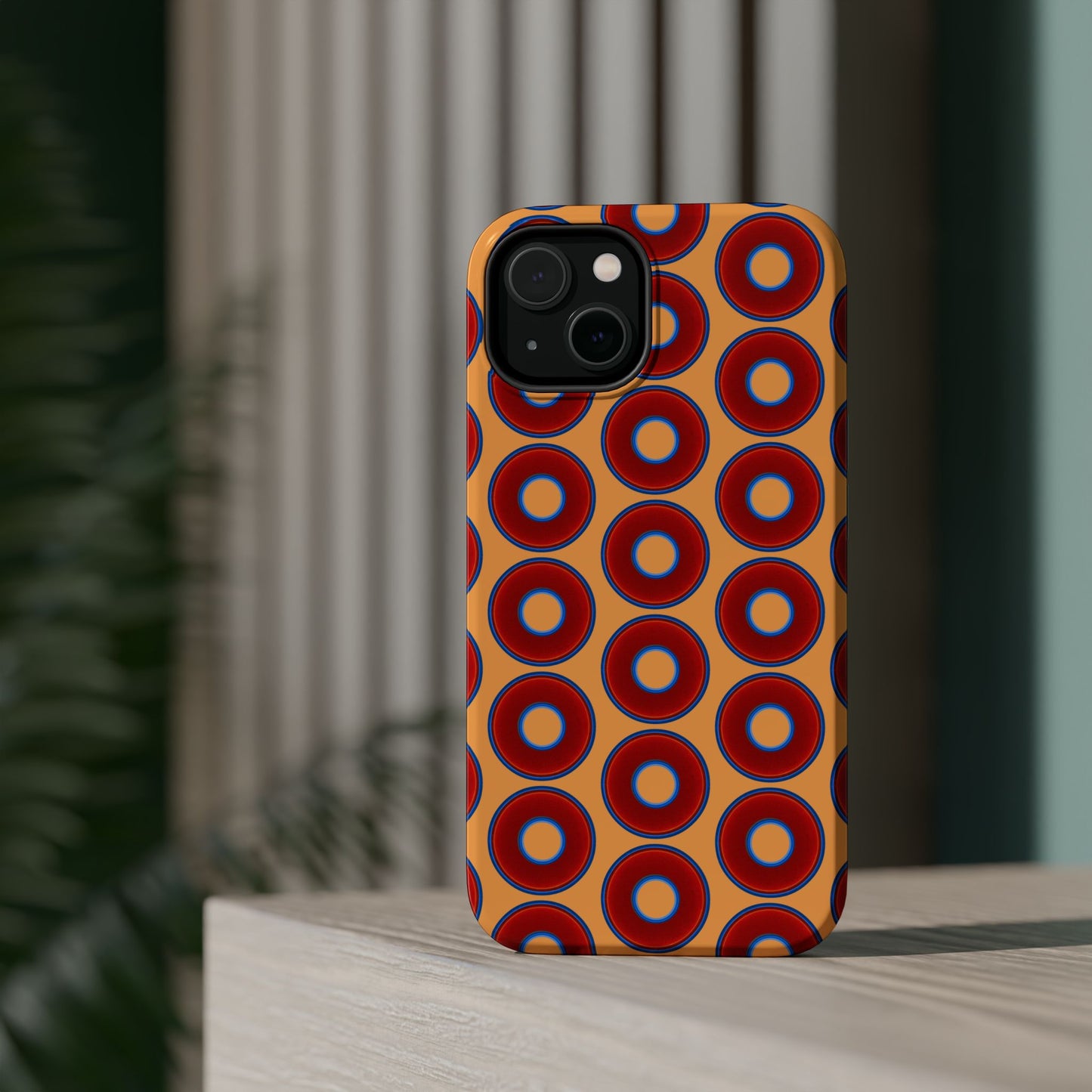 Magnetic Tough Donut Case - red vivid donut print w/creamsicle orange background