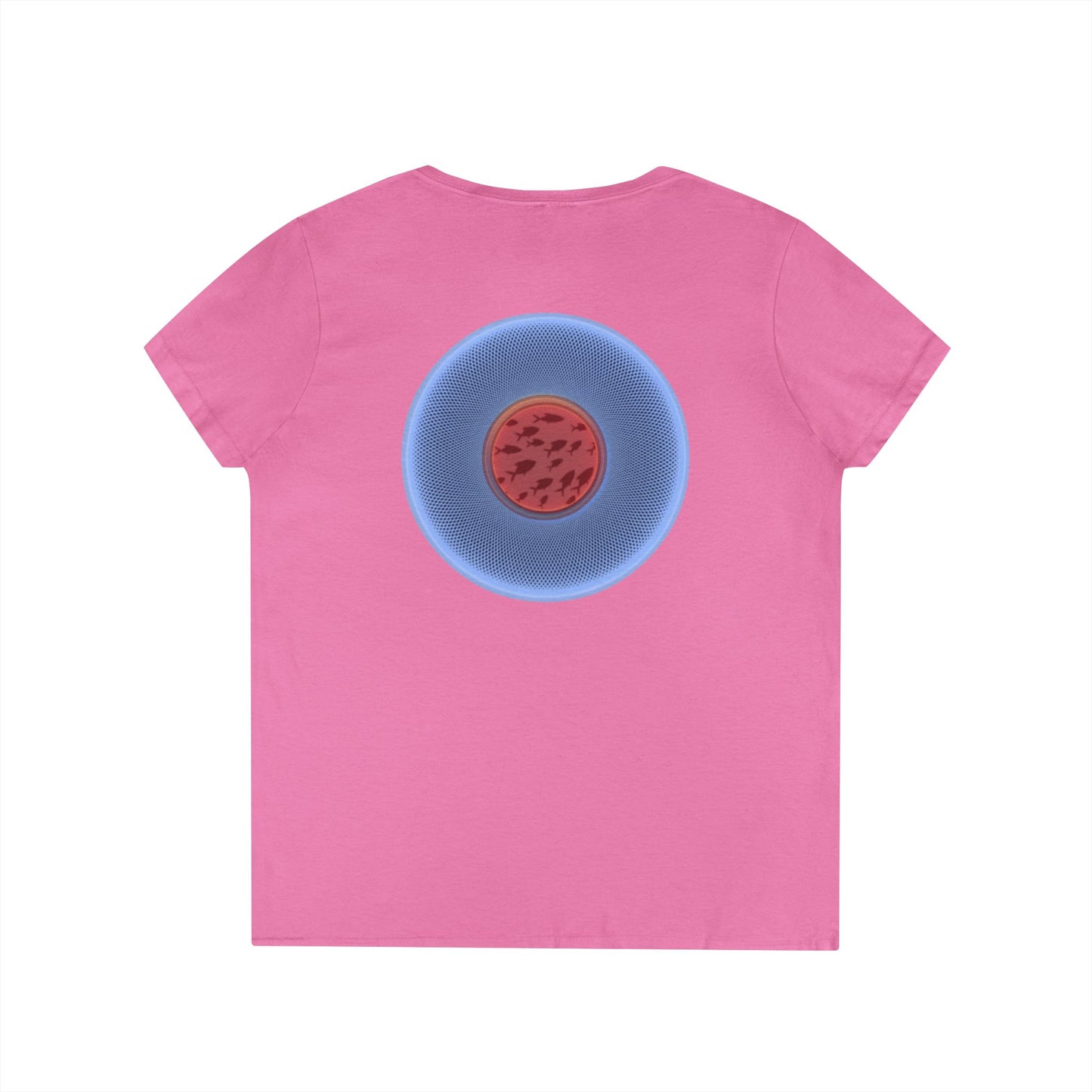 Women's Donut V-Neck Tee - "If I'm Swimming By" - variant 2 - blue/red phatty donut w/
