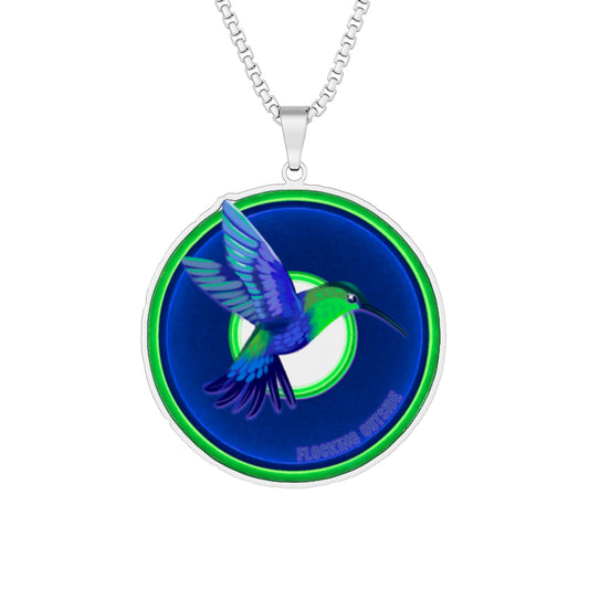 Lump's Heady Donut Necklace - 1" x 1" Stainless Steel Pendant - "Invitation for Donuts & Tea Pendant" - vivid blue/green donut - variant 1