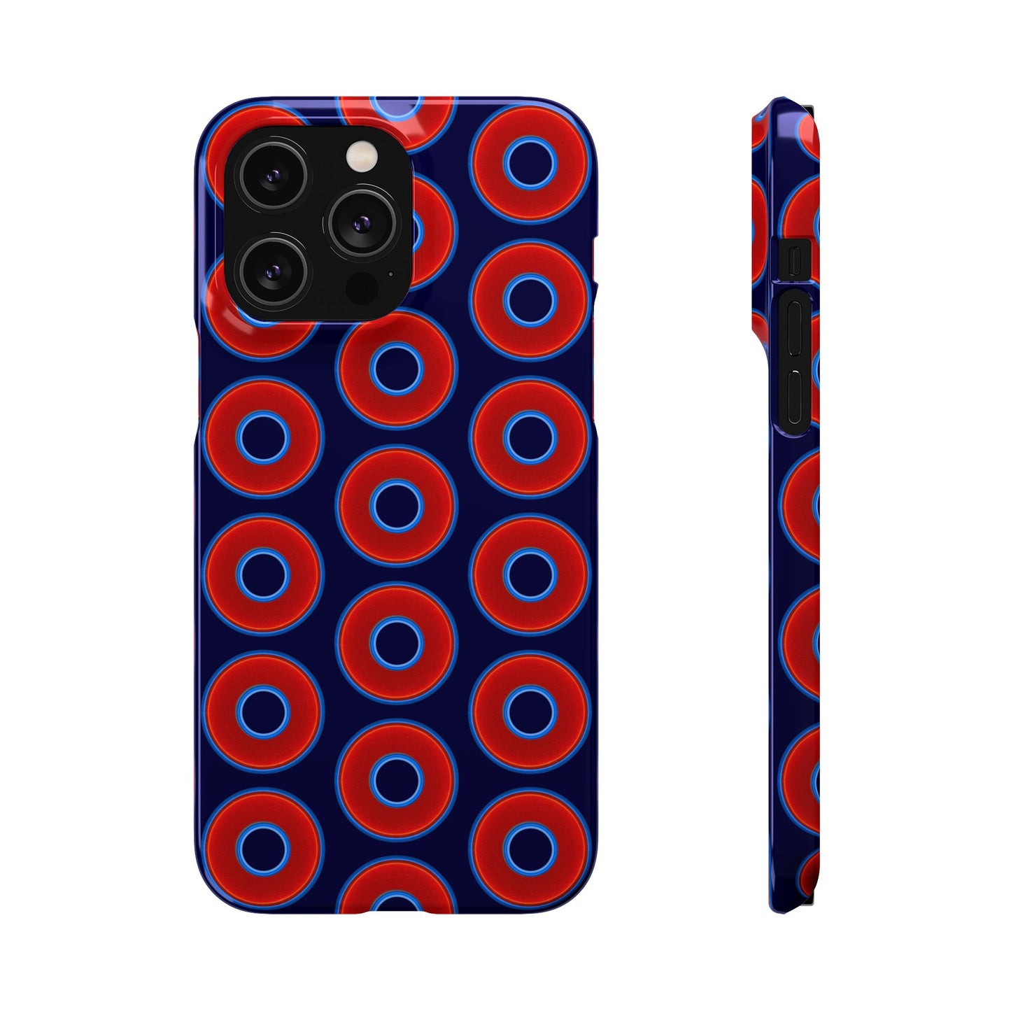 Lumpy Donut Snap Case - red vivid donut print w/midnight blue background