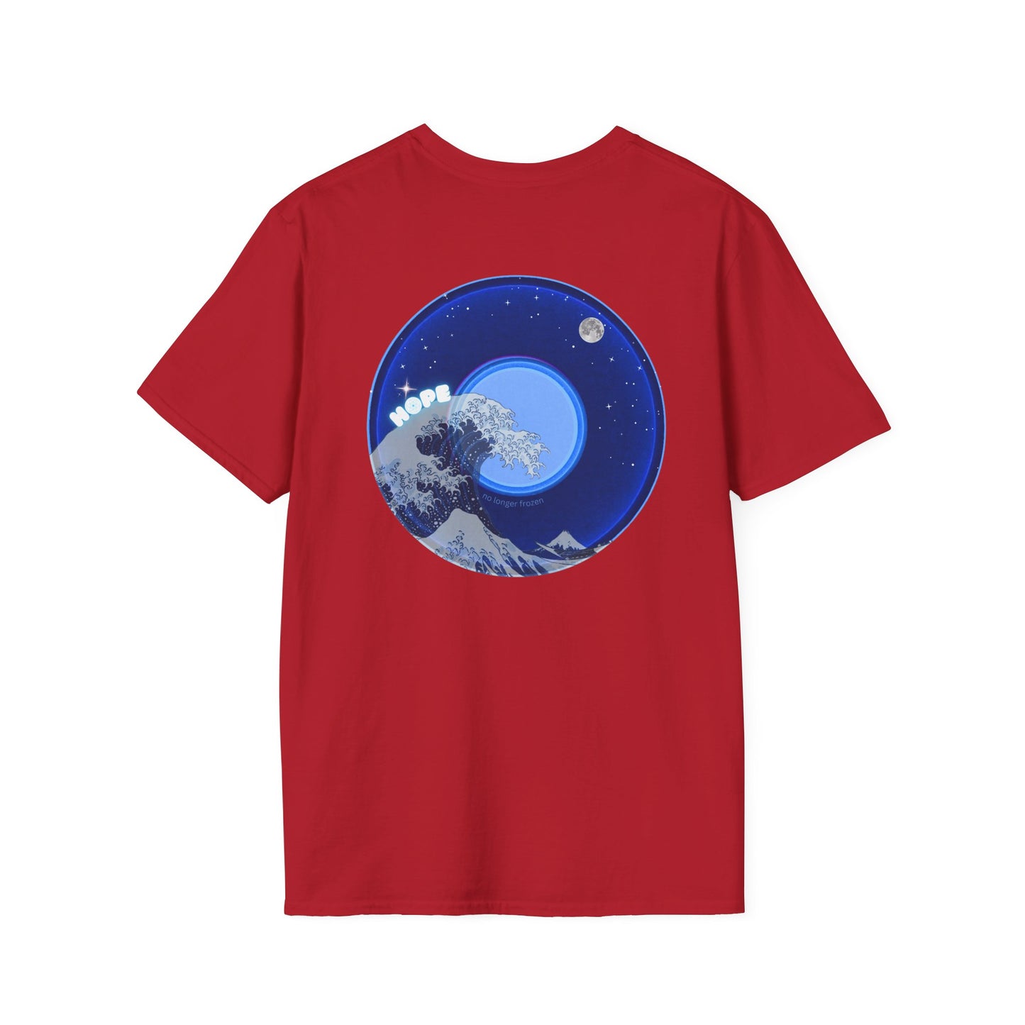 Classic Donut Tee - Unisex Soft-Style - "The Hopeful Waving Donut" - variant 2 - vivid blue donut