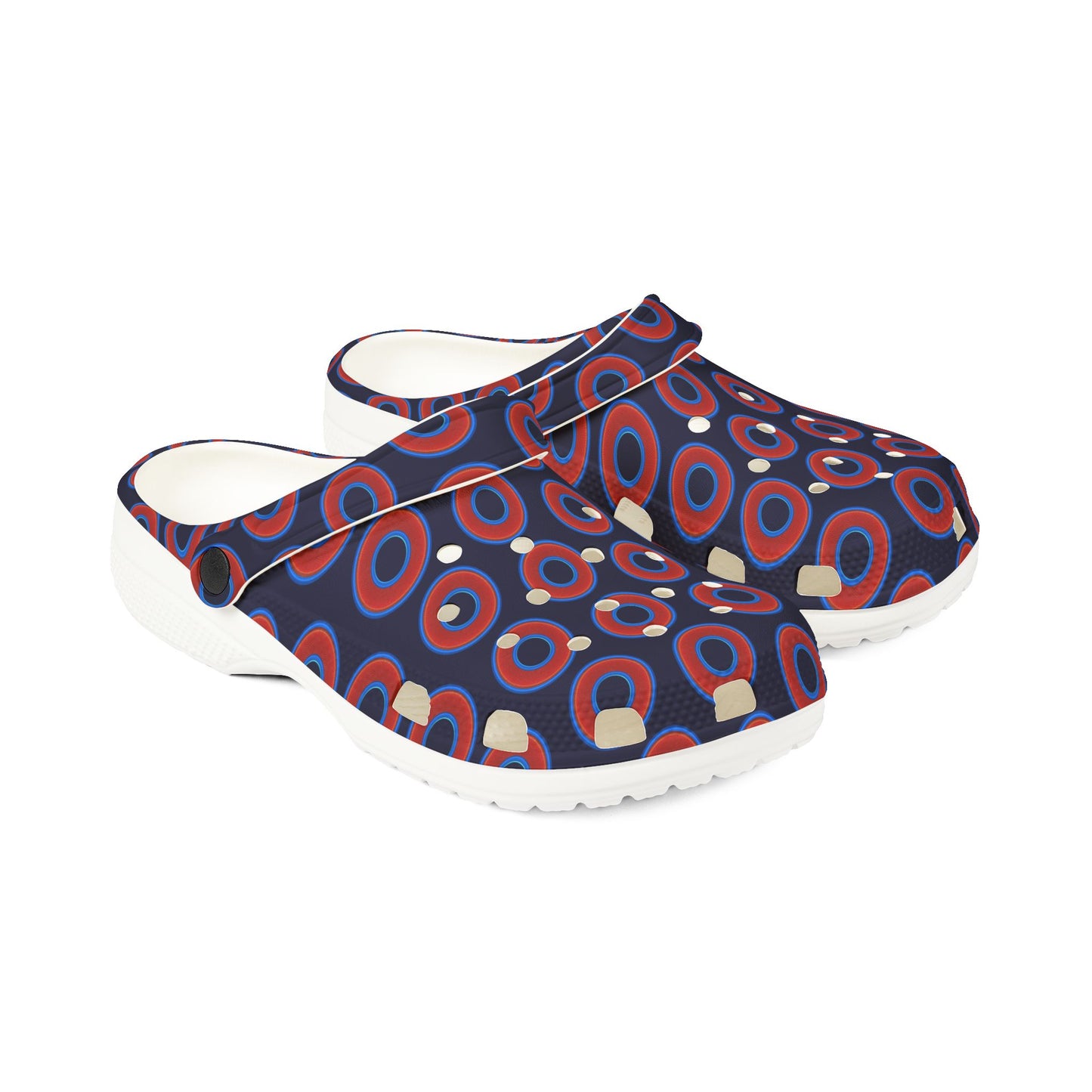 Spatchcocks - donut slip-on shoes - red rustic donuts w/midnight blue background [unisex]