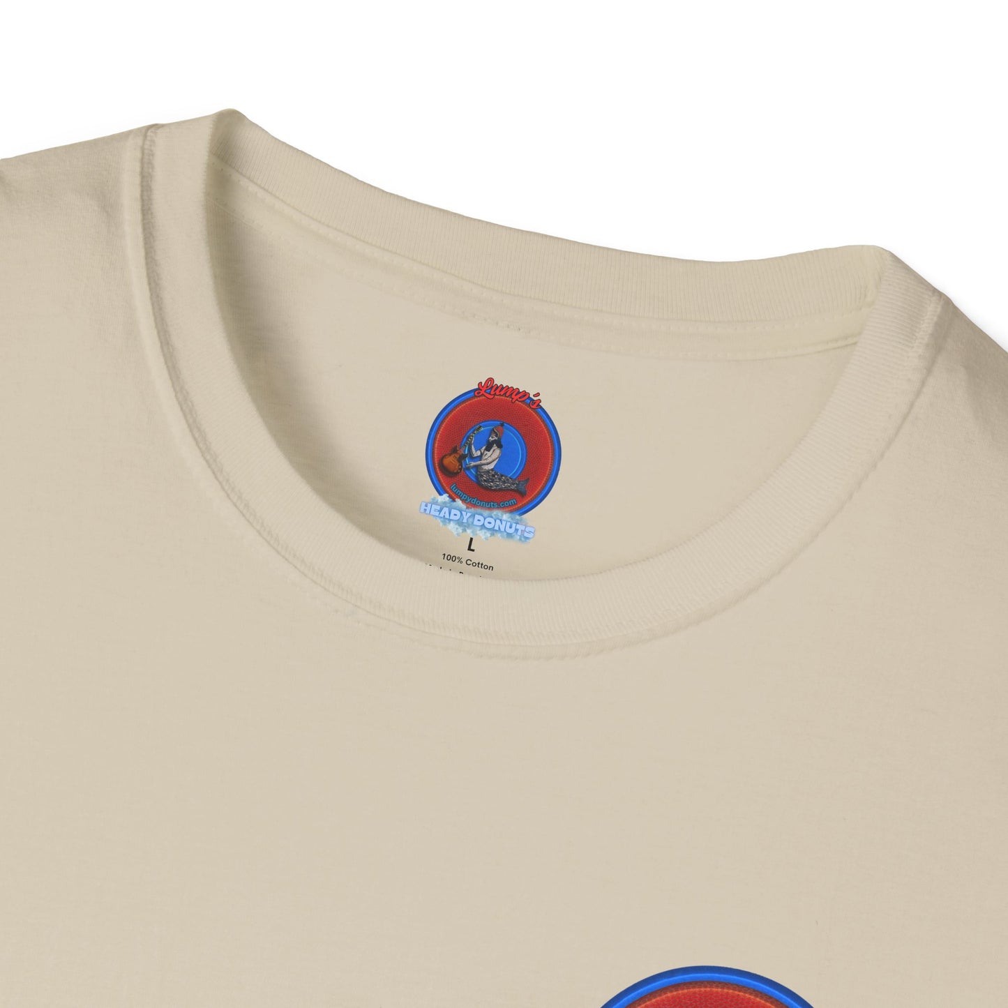 Classic Donut Tee - Unisex Soft-Style - "The Lumpy Donut" - variant 1 - red/blue donut