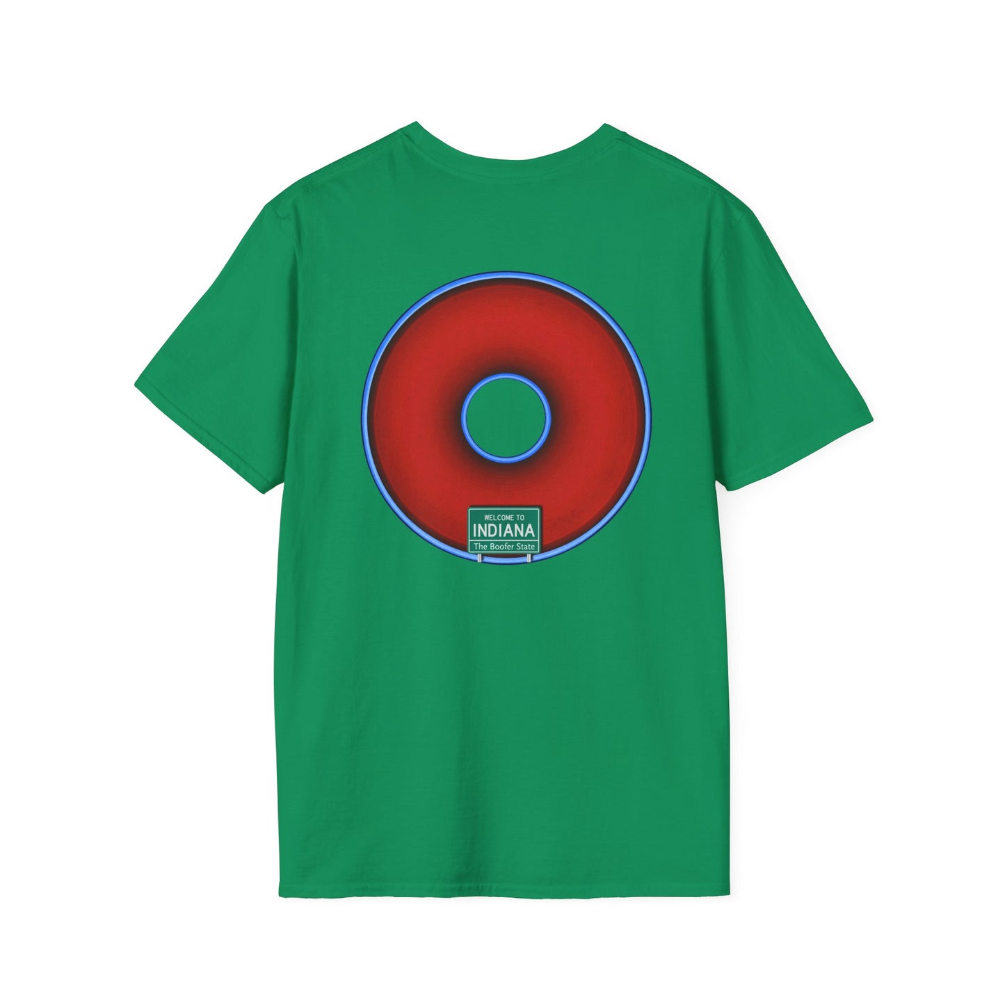 Classic Donut Tee - Unisex Soft-Style - "Indiana is for Boofers" - vivid red/blue plumpy donut - variant 3 - plain