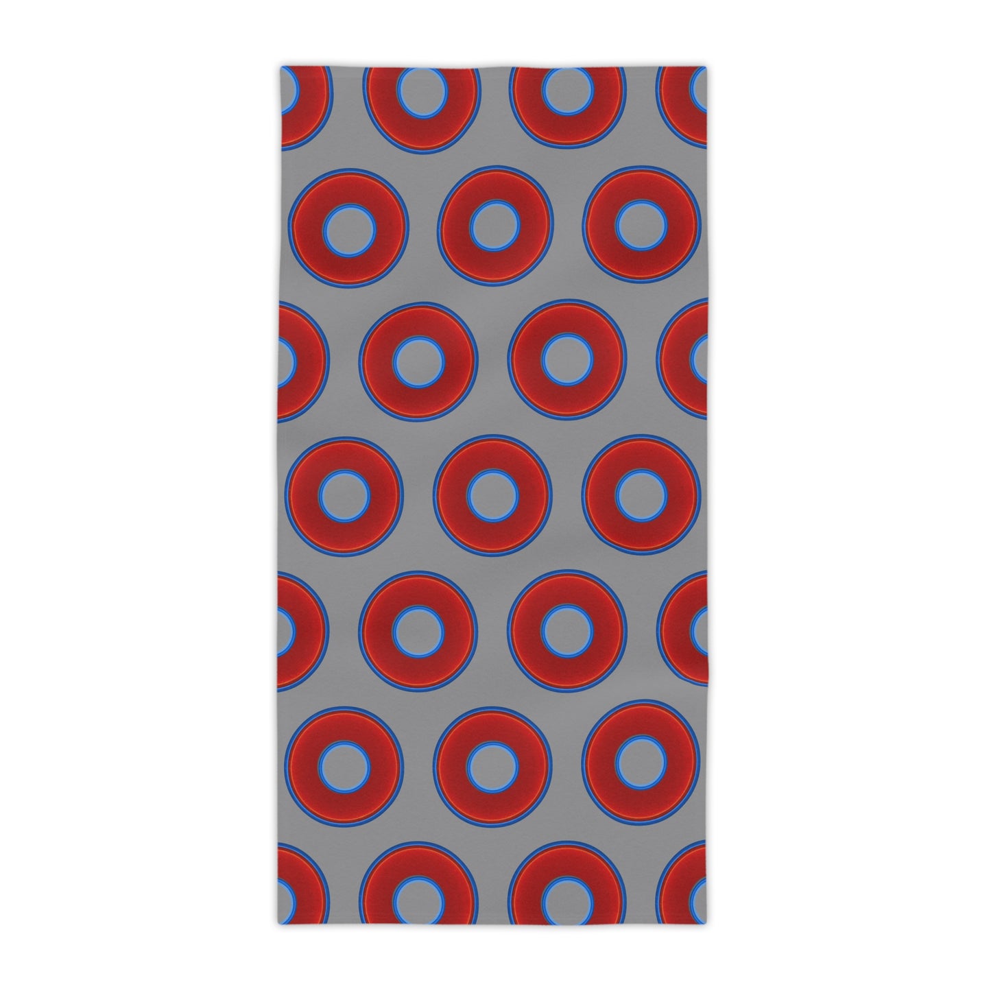Lumpy Donut Towels - vivid red donuts w/gray background