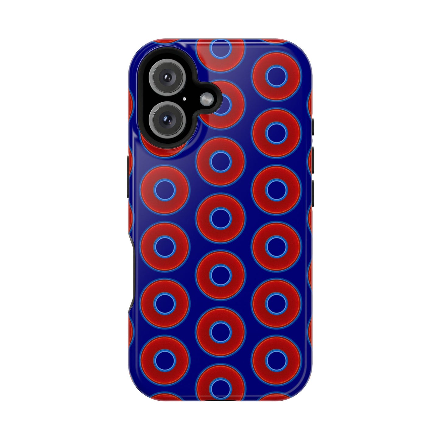 Impact-Resistant Lumpy Donut Case - red vivid donut print w/vivid navy background